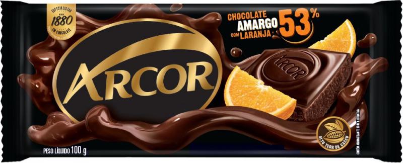 Arcor chocolate amargo e pedaços de laranja