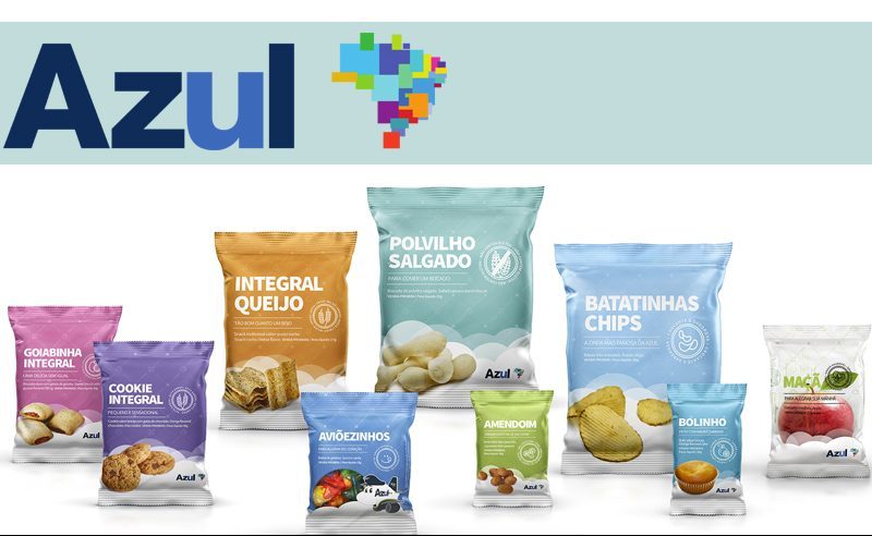 Azul novas embalagens snacks de bordo