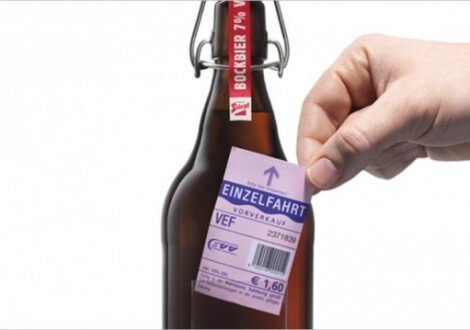 Cerveja Stiegl – senha de transporte público como rótulo