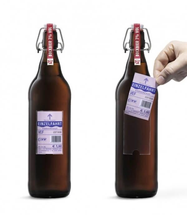Cerveja Stiegl – senha de transporte público como rótulo